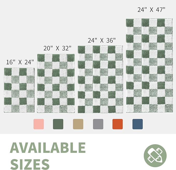 CozeCube Bath mats for Bathroom Non Slip, Fluffy Absorbent Microfiber Bath mat Washable, Aesthetic Bathroom Rugs, Long Sage Green Checkered Bath Runner, Sage Green, 59" x 24"