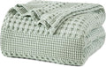 PHF 100% Cotton Waffle Weave Blanket Twin Size for Bed, Soft Lightweight & Breathable, All-Season Comfort, Luxury Aesthetic Woven Bedding for Home Decor, 66"x90", Mint Green