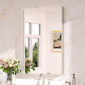 Keonjinn 40 x 24 Inch Brushed Nickel Bathroom Mirrors for Over Sink, Rounded Rectangle Silver Bathroom Vanity Mirror, Farmhouse Mirror for Wall, HD Tempered Glass, Anti-Rust Aluminum Alloy Mirror