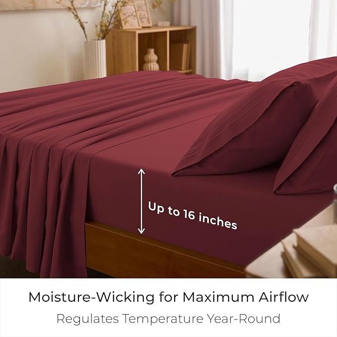 Mellanni King Sheets Set - 4 PC Iconic Collection Bedding - Hotel Luxury, Extra Soft, Cooling Bed Sheets - Wrinkle, Fade, Stain Resistant (King, Brick Red)