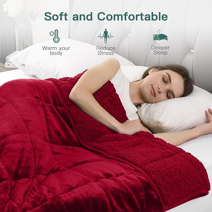 Lofus Weighted Blanket for Adults(20 lbs, 60" x 80"), Queen Size Heavy Blanket Machine Washable, Soft Weighted Blankets for Stress Relief and Sleep Promotion,Burgundy