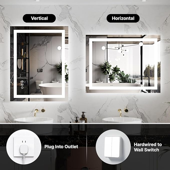 24x32 LED Bathroom Mirror with Lights – Anti-Fog, Dimmable, Backlit & Front Lit Lighted Vanity Mirror for Wall – Smart Bathroom Mirror with Memory Function, Shatterproof Tempered Glass