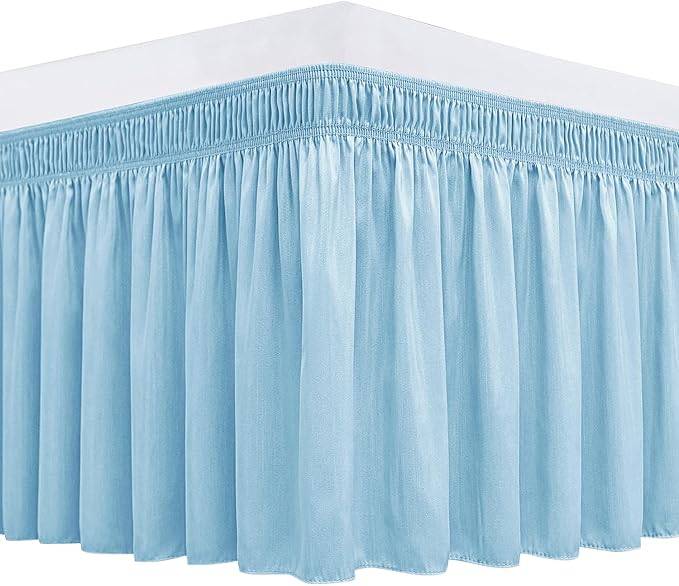 Biscaynebay Wrap Around Bed Skirts for Twin & Twin XL Beds 15" Drop, Light Blue Adjustable Elastic Dust Ruffles Easy Fit Wrinkle & Fade Resistant Silky Luxurious Fabric Machine Washable