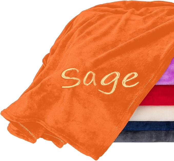 Personalized Blankets for Adults - Custom Blanket with Embroidered Name or Monogram - Soft Fleece Throw Cover for Bed & Couch - Orange (40"x60")