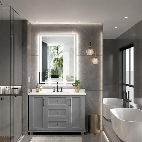 24x32 Inch LED Bathroom Mirror with Frontlit & Backlit（Independent Control）, Lighted Mirror for Bathroom Wall with 3-Color Dimmable & Anti-Fog, Vanity Mirror with Lights