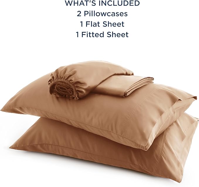 Bedsure California King Sheet Sets, Cooling Sheets for Hot Sleepers, Rayon Derived from Bamboo, Breathable & Soft, Deep Pocket Up to 16", Hotel Luxury Silky Bedding for Hot Sleepers, Khaki