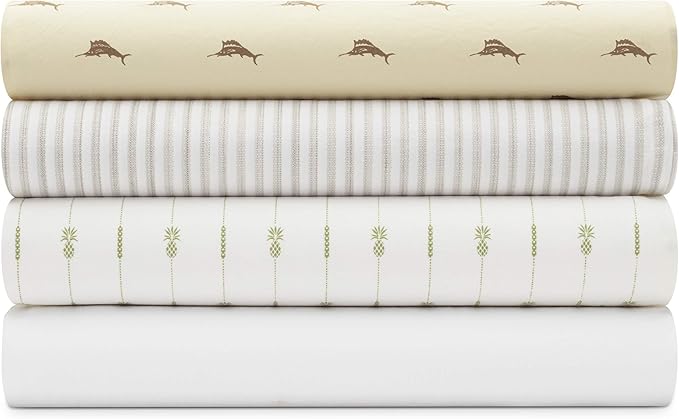 Tommy Bahama - King Comforter Set, Soft Cotton Bedding with Matching Shams & Bedskirt, Tropical Home Decor (Nador Beige, King) (OBS)