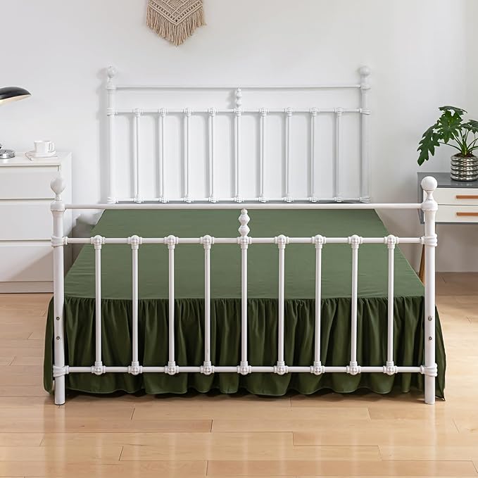 Bed Skirt Queen Size Ruffled Bed Skirt with Split Corners, 14 Inch Drop Dust Ruffle Bed Skirt with Platform, Green