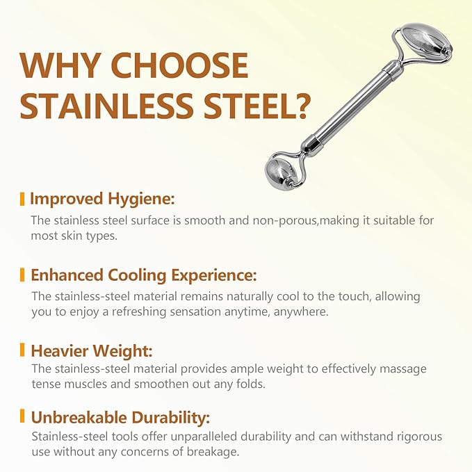 Stainless Steel Facial Roller - Metal Face and Eye Roller, Gua Sha Facial Tools Stainless Steel, Cooling Dual Sided Stainless Steel Facial Roller Massager