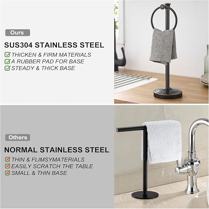 Hoimpro 17 Inch Stand Hand Towel Holder Towel Bar Towel Hanging Ring, Free Standing Floor Hand Towel Rack Storage for Bathroom Kitchen Vanity Countertops, Hardware Accessories(Oil Rubbed Bronze)