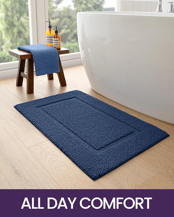 DEXI Bathroom Rugs 32x20, Washable Non Slip Bath Mat for Shower Floor, Absorbent Quick Dry Bathmat with Rubber Backing, Ultra Soft Plush Carpet for Tub, Navy