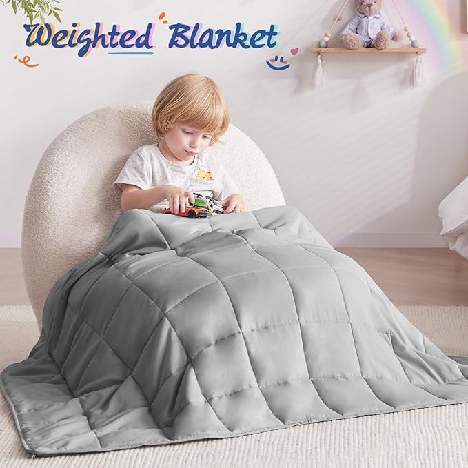 Weighted Blanket Kids (36"x48" 5lbs),Ultra Soft and Cozy Cooling Weighted Blanket Kids,Heavy Blanket with Machine Washable Soft Blanket, Stone Grey