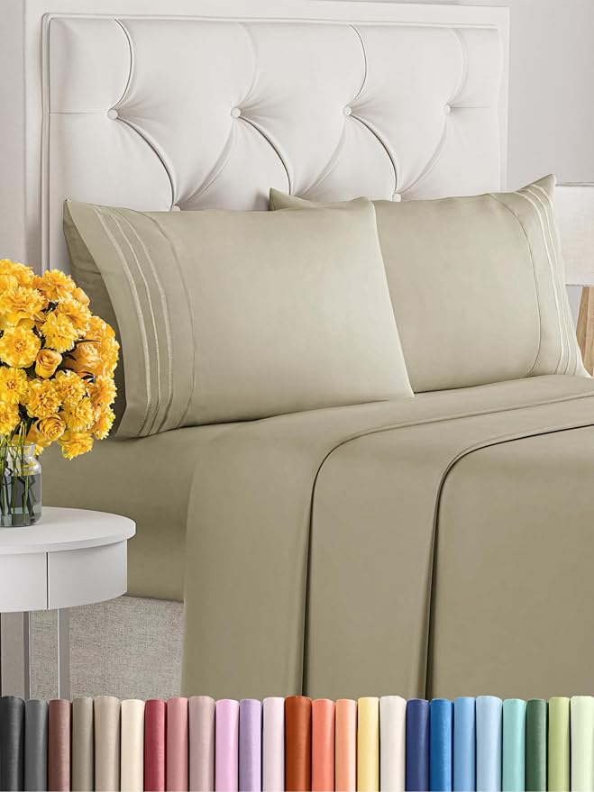 Queen Size 4 Piece Sheet Set - Extra Soft, Breathable & Cooling Sheets - Hotel Luxury Durable Bed Sheets for Women & Men - Deep Pockets, Easy-Fit & Wrinkle-Free Sheets - Taupe Oeko-Tex Bed Sheet Set