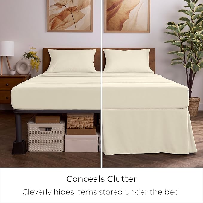 Mellanni Bed Skirt Twin Size - Bed Skirting - 15-Inch Tailored Drop Pleated Dust Ruffle - Hotel Luxury Bedding - Wrinkle, Fade, Stain Resistant - 1 Bedskirt (Twin, Golden Ivory)