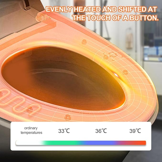 Heated Toilet Seat - Elongated Smart Toilet Seat with 3 Heating Modes, Bidet Attachment for Toilet, Auto Night Light, Temperature Display & Leakage Protection - Easy Clean & Install