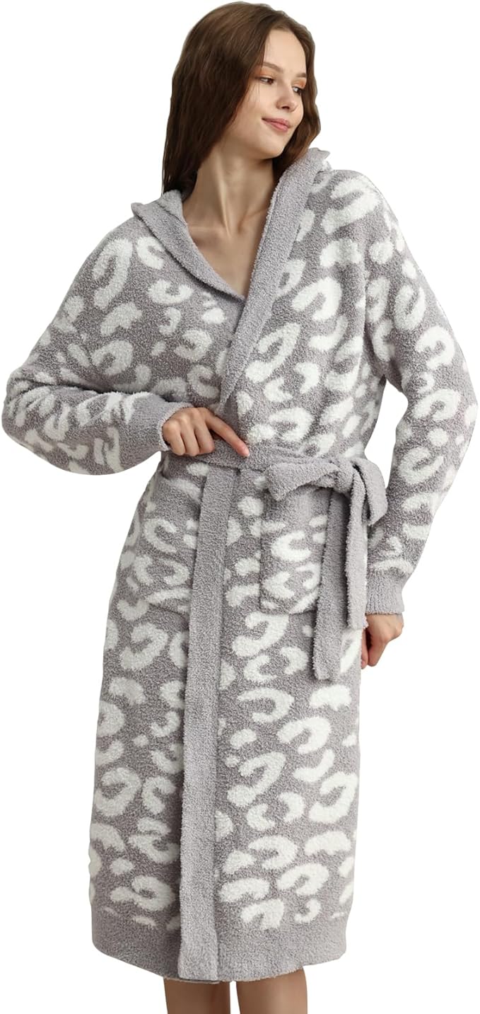 MH MYLUNE HOME Ultra Soft Robe With Pockets, Spa Bathrobe Loungewear Calf-Length, Plush Fuzzy Fluffy Wrap Robe for Women