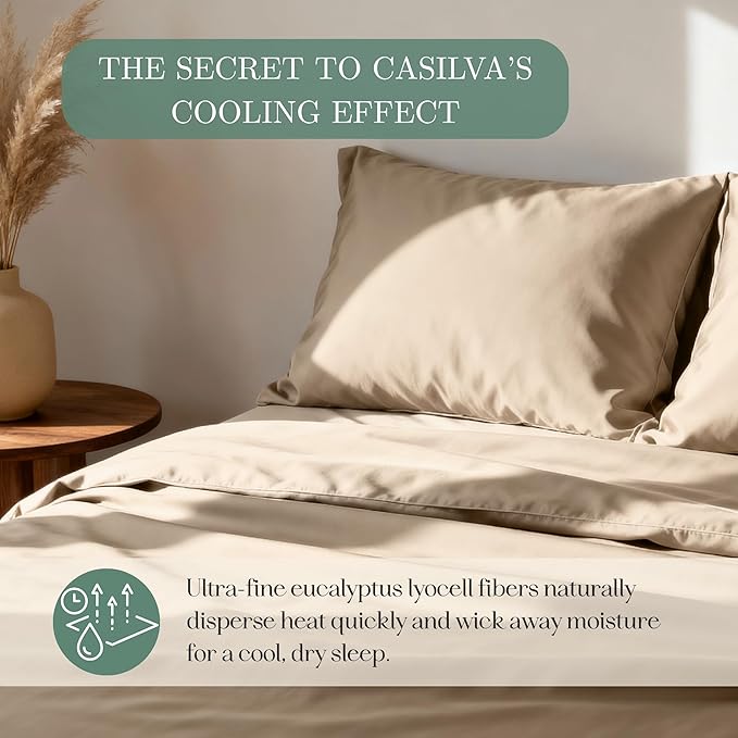 CASILVA Eucalyptus Sheets - Infused with Silver for Anti-Odor, Softer Than Silk Fibers, More Cooling Than Cotton - Perfect for Hot Sleepers & Sensitive Skin - 100% Tencel Lyocell - King Sheet Set