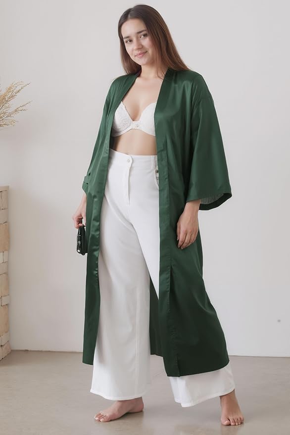PRODESIGN Satin Kimono Robe Women Long Silky Kimono Bathrobe Sleepwear Wedding Bridesmaid Robe