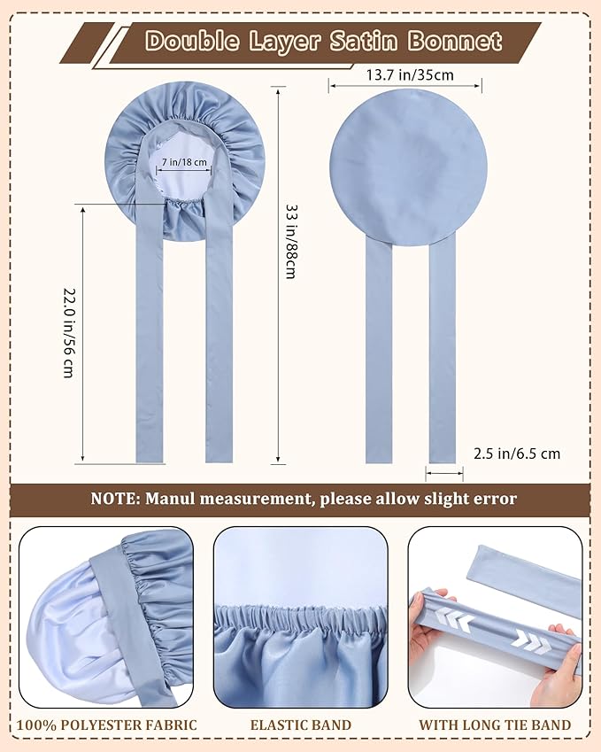 AWAYTR Women Satin Bonnet for Sleeping - Double Layer Silk Hair Bonnet with Elastic Tie Band for Braids Curly Hair