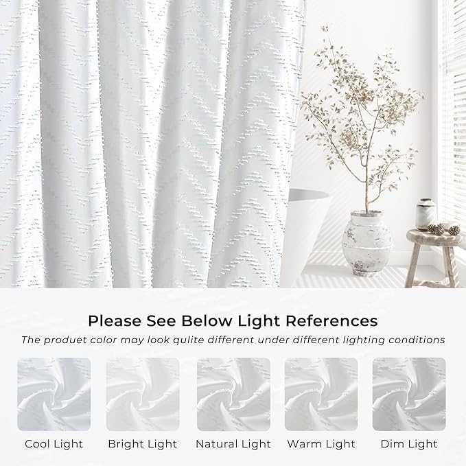 White Boho Fabric Shower Curtain 60 x 72 Modern Shabby Chic Textured Tufted Chevron Striped Minimalist Cloth Bathroom Shower Curtain