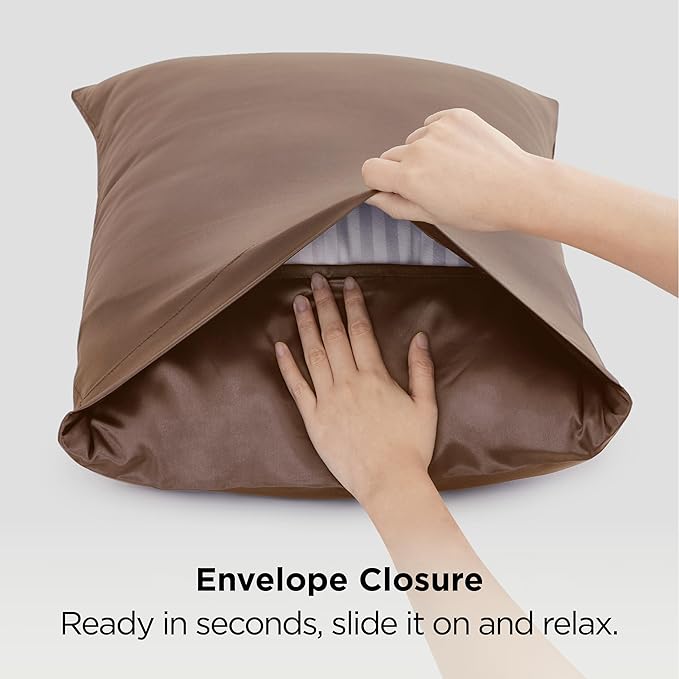 Bedsure King Size Satin Pillowcase Set of 2 - Brown Silky Pillow Cases for Hair and Skin with Envelope Closure, Similar to Silk Pillow Cases, Gifts for Women Men, 20x36 Inches, 2pcs