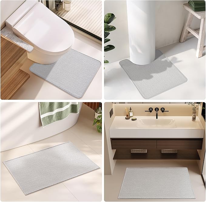 Bathroom Rugs Non Slip Washable, Super Absorbent Thin Bath Mat Quick Dry Low Pile Bathroom Rug, Light Grey 24"x47"