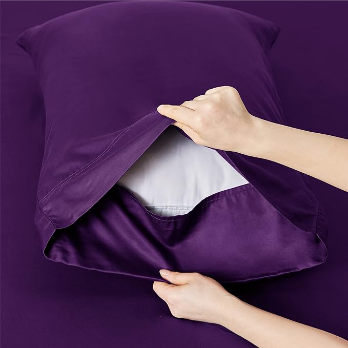 Bedsure California King Sheet Sets, Cooling Sheets for Hot Sleepers, Rayon Derived from Bamboo, Breathable & Soft, Deep Pocket Up to 16 Inches, Hotel Luxury Silky Bedding, Plum