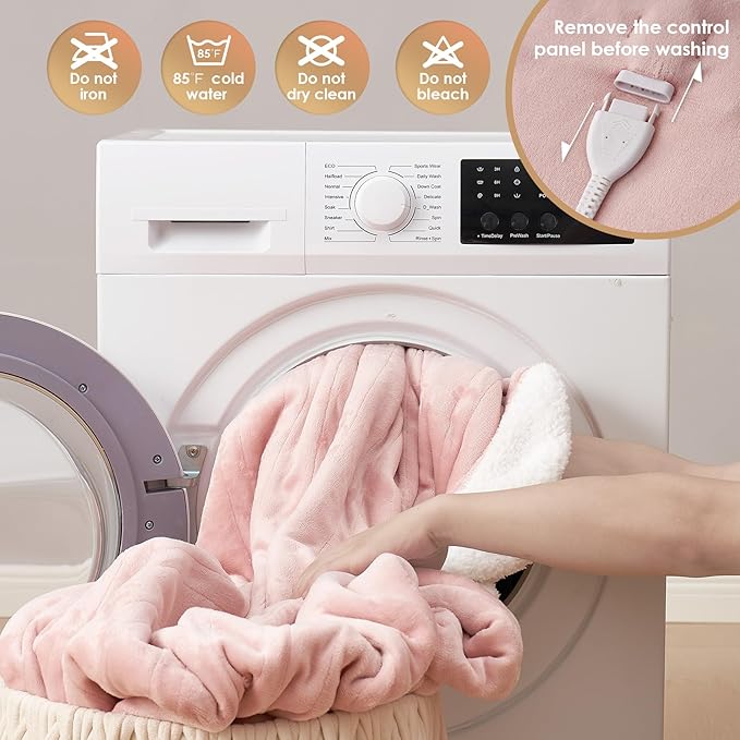 EHEYCIGA Heated Blanket Electric Blanket Twin - Heating Blanket with 5 Heating Levels & 10 Hours Auto Off, Soft Cozy Sherpa Washable Blanket with Fast Heating, 62 x 84 Inches, Pink