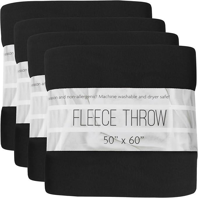 (24 Pack) Bulk Fleece 50x60 Throw Blankets for Wedding Favors, Homeless Women, Men, Homes, Bed, Sofa, Couch, Office, Pet Blankets, Travel | Soft Warm Lightweight Throw Blankets in Bulk (Black)