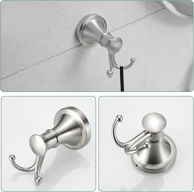 Hoimpro Brushed Nickel 4-Piece Bathroom Bath Set, Wall Mount Bathroom Hardware Fixture (Adjustable Towel Bar Rack, Towel Ring Holder, Paper Towel Holder, Double Towel Hook), Bathroom Accessories