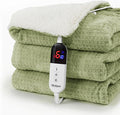 Heated Blanket Electric Blanket Twin Waffle, 62x84 Inches Sherpa Fleece Fast Heating Blanket 6 Heating Levels & 10 Hours Auto Off ETL Certification, Sage Twin
