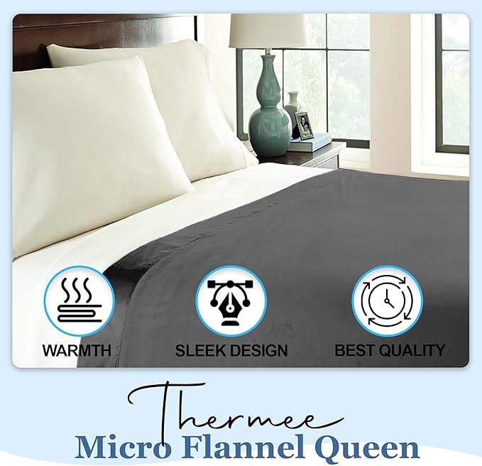 Thermee Micro Flannel King Size Blankets, Lightweight All Seasons Cozy Blanket, Throw Blankets for Home and Living Room, Comfy & Soft Blanket for Couch, Machine Wash, No Pilling -Coal Grey