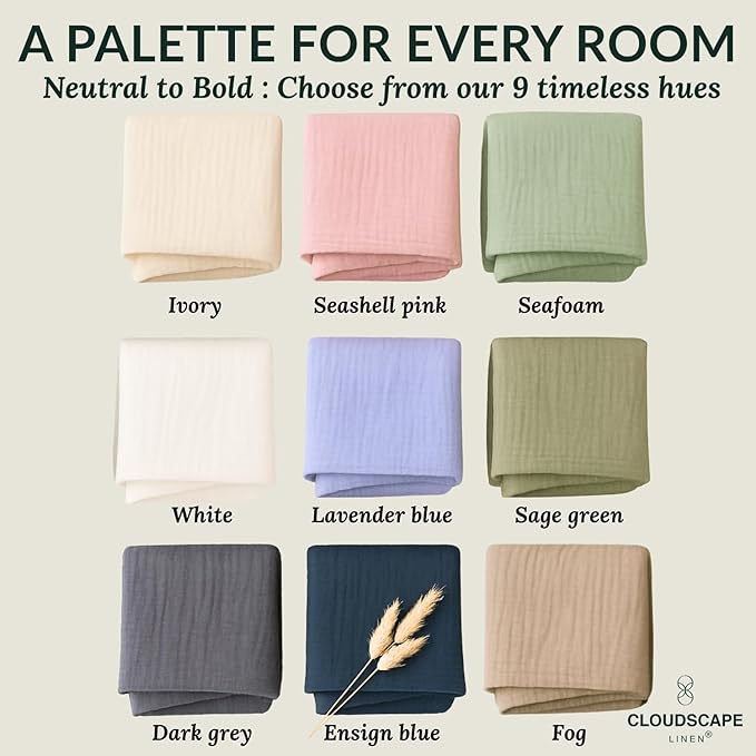 Cloud Scape Linen 8-Layer Muslin Blanket King Size for Adult - 100% Cotton, Breathable and Soft, Perfect Winter Cozy Blanket, Fits up to California King Bed, 92x108, Fog
