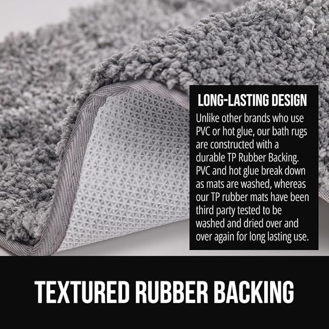 GORILLA GRIP Ultra Soft Plush Bathroom Rugs with Textured Rubber Backing, Absorbent Quick Dry Bath Mat, Machine Washable Shower Mats, Home Décor Accessories Bathmat Rug Essentials, 30 x 18 Grey