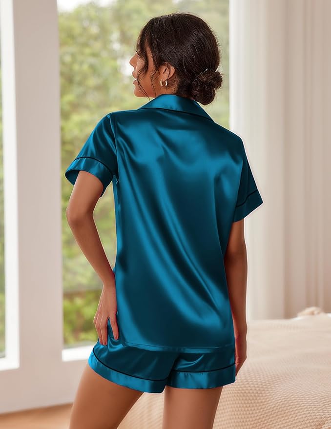 Ekouaer Pajamas for Women Set Silk Satin Pjs Shorts Sleepwear 2 Piece Loungewear S-XXL