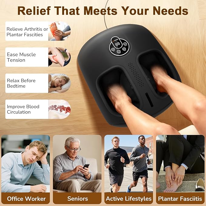 Shiatsu Foot Massager Machine with Heat : Deep Kneading Foot Massager with Vibration & Compression for Plantar Fasciitis & Neuropathy - for Women & Men,Relax for Home Office Use (Black)