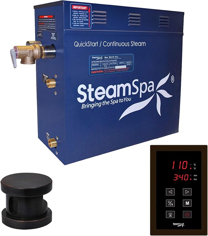 STEAMSPA 9kW Steam Sauna Generator Sentry Series 240V Steam Generator with Touch Screen, Steamhead, Built-in Steam Shower Auto Drain, ACU Quickstart Steam Bath Generator (Bronze)