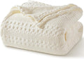 PHF 100% Cotton Waffle Weave Blanket Queen Size for Bed, Soft Lightweight & Breathable, All-Season Comfort, Luxury Aesthetic Woven Bedding for Home Decor, 90"x90", Ivory