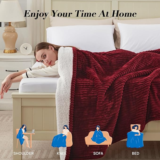 Westinghouse Queen Size Electric Blanket, Flannel to Sherpa Reversible, Heated Blanket Queen with Dual Control 10 Heating Settings & 1-12 Hours Auto Shut Off, Machine Washable, (84" x 90", Red)