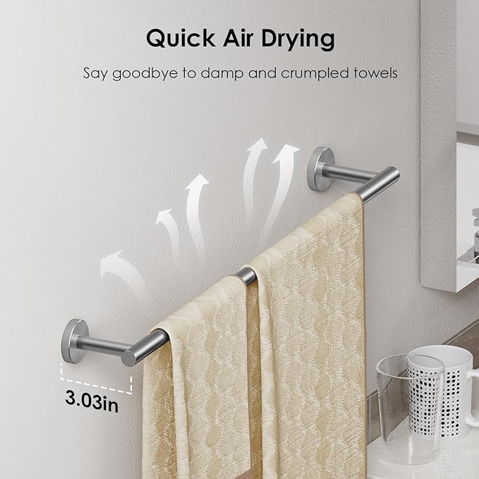 FORIOUS Bathroom Hardware Accessories Set, SUS304 Stainless Steel 24 Inch Towel Bar Set, Modern Towel Racks Holder for Bathroom Wall Mounted, 4 Pieces, Brushed Nickel