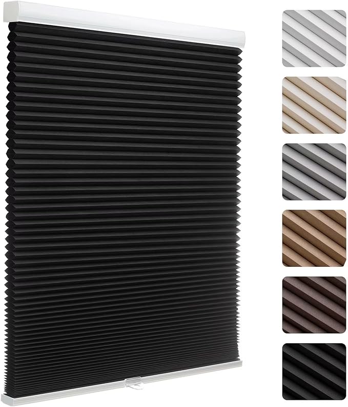 MYshade 1.5-Inch Cellular Cordless Blackout Shades,Thermal Insulating Noise Reducing Waterproof Blinds,Honeycomb Window Treatments for Indoor Light Control (Black-52 W x 72" H)