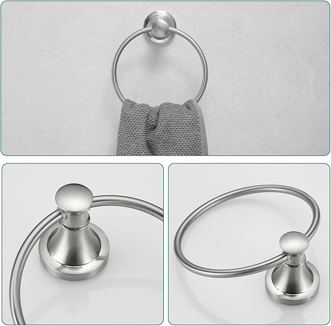 Hoimpro Brushed Nickel 4-Piece Bathroom Bath Set, Wall Mount Bathroom Hardware Fixture (Adjustable Towel Bar Rack, Towel Ring Holder, Paper Towel Holder, Double Towel Hook), Bathroom Accessories