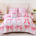 6 Pieces Full Comforter Sets with Sheets Pink Bed in a Bag for Girls,Bow Comforter Set,Bow Full Bedding Sets for Kids