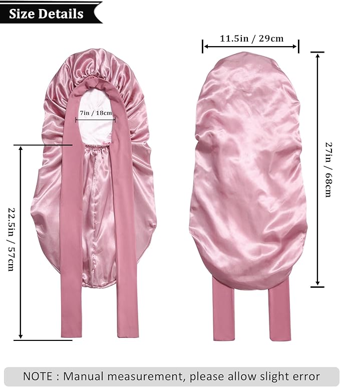 AWAYTR Long Satin Bonnet for Sleeping - Double Layer Reversible Silk Bonnet for Long Hair Women Sleeping Cap with Tie Band