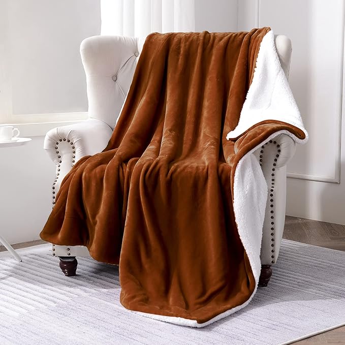 SOCHOW Sherpa Fleece Throw Blanket, Double-Sided Super Soft Luxurious Plush Blanket Throw Size, Fall Throw Blanket, Caramel, 50x60 inches