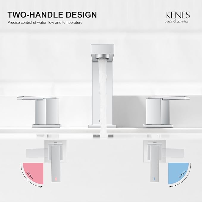 KENES Polished Chrome Widespread Bathroom Faucet 2 Handle Bathroom Sink Faucet 3 Hole, 8-Inch 3 Pieces Vanity Faucet with Pop Up Drain & Supply Lines, KE-9050-5-P