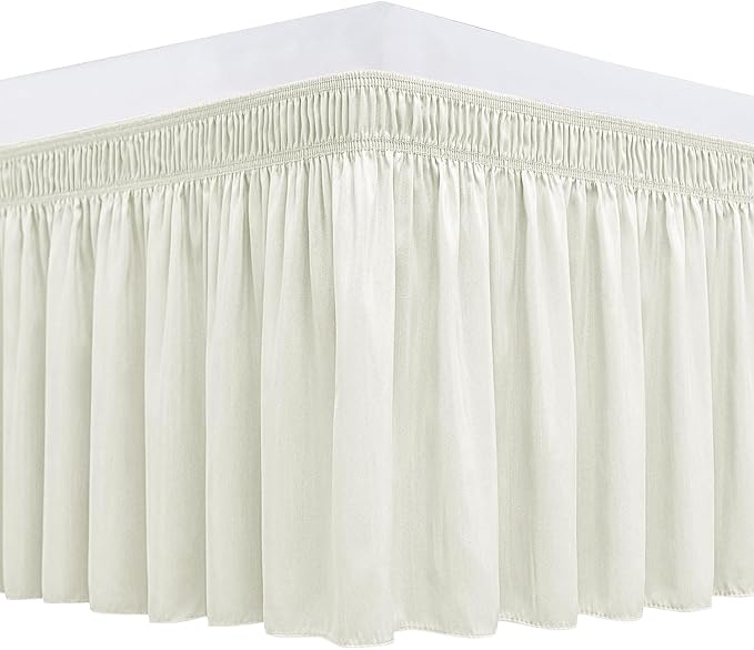 Biscaynebay Wrap Around Bed Skirts for Full & Full XL Beds 11" Short Drop, Ivory Adjustable Elastic Dust Ruffles Easy Fit Wrinkle Resistant Silky Luxurious Fabric Machine Washable