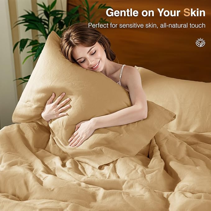 SONORO KATE 100% French Linen Duvet Cover Queen Size, Soft Breathable for Hot Sleepers, Moisture Wicking & Durable Cover Set - Zipper Closure & 4 Corner Ties Duvet Covers 3 Piece (Rust,Queen)