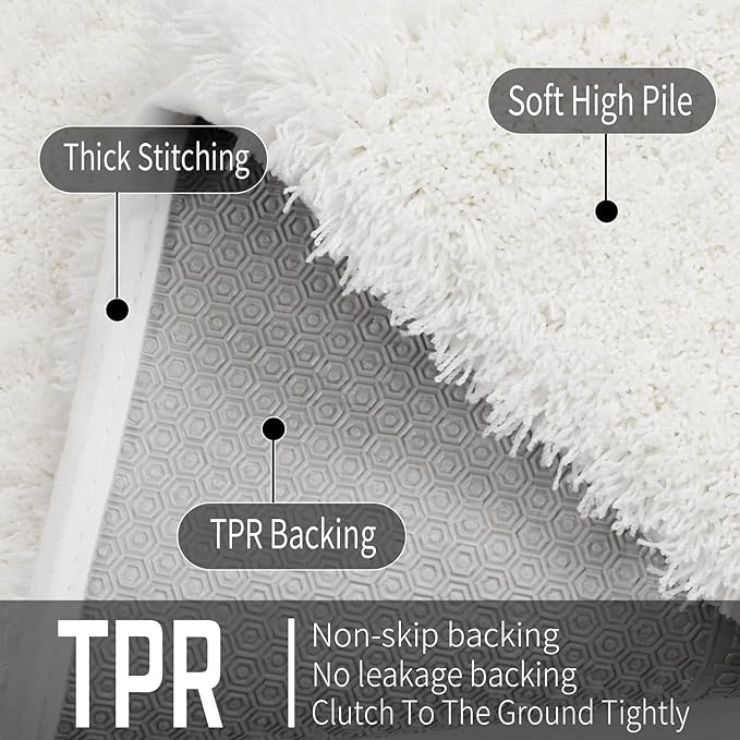 Yimobra Bathroom Rugs Non Slip Washable 36x24, Ultra Soft and Water Absorbent Bath Mats, Plush Fluffy Shower Mat Outside, Luxury Microfiber Thick Carpet Matts for Bathroom Floor/Tub, Off White