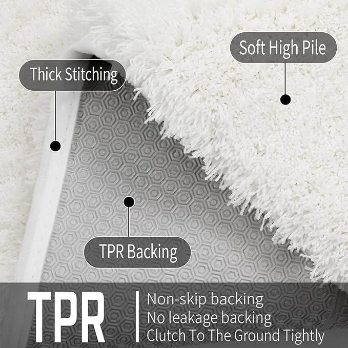Yimobra Bathroom Rugs Non Slip Washable, Ultra Soft and Water Absorbent Bath Mats, Plush Fluffy Shower Mat Outside, Microfiber Thick Matts for Bathroom Floor/Sink, 24x17, Off White